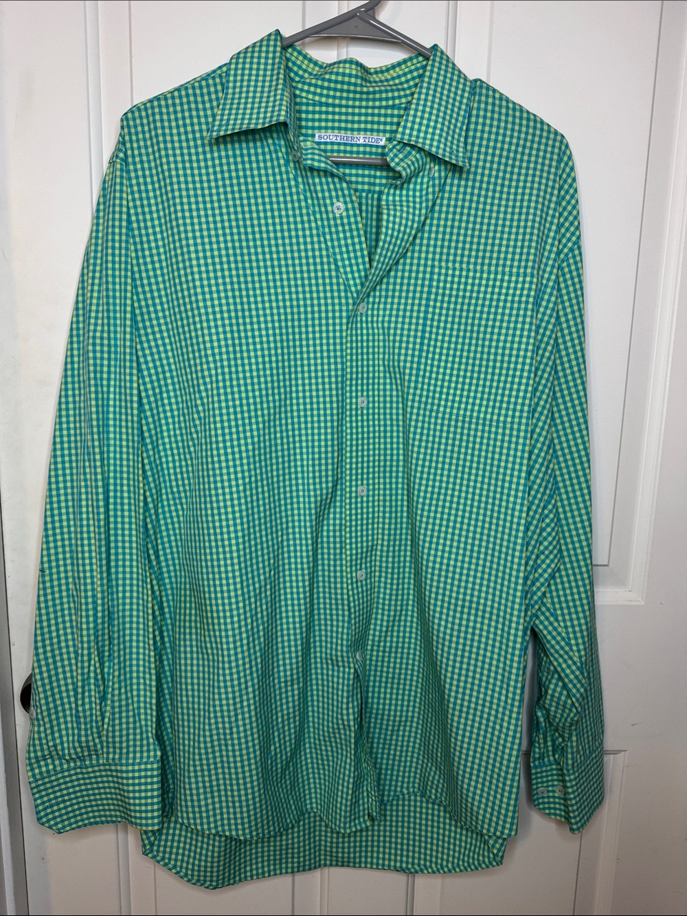 Southern Tide Green and White Check Button-Up Shirt